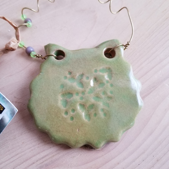 Clayworks Art Green Pottery Cat Hanging - Picture 2 of 6